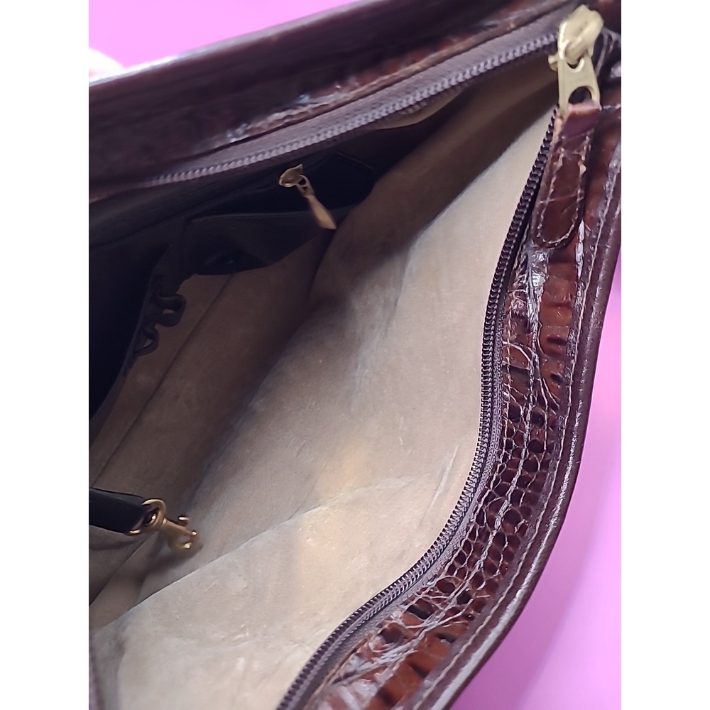 Vintage Brahmin Black And Brown Crocodile Leather Shoulder Handbag Crossbody - Picture 9 of 16